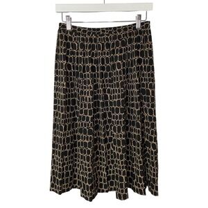 Leslie Fay Petite Midi Skirt Black‎ Tan Geometric Honeycomb Pleated Size 10P